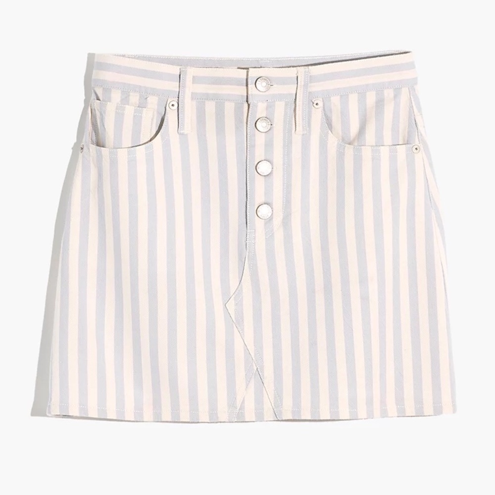Madewell Stretch A-Line Mini Skirt in Pompano Stripe: Button-Front Edition